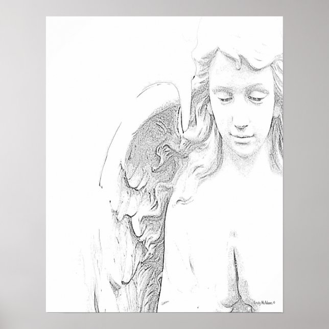 Angel Black White Vingar Andlig Wall Art Poster (Framsidan)