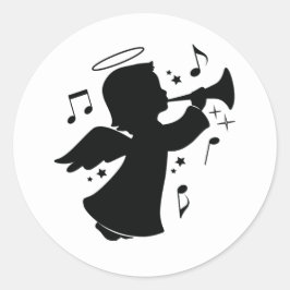 Angel Blowing a Trumpet with Notes Runt Klistermärke