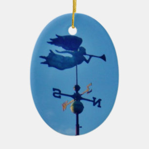 Angel BLOWING HORN WEATHER VANE Julgransprydnad Keramik