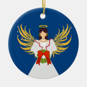 Angel Blue Red Grönt Vingar Utandning Halo Stars G Julgransprydnad Keramik