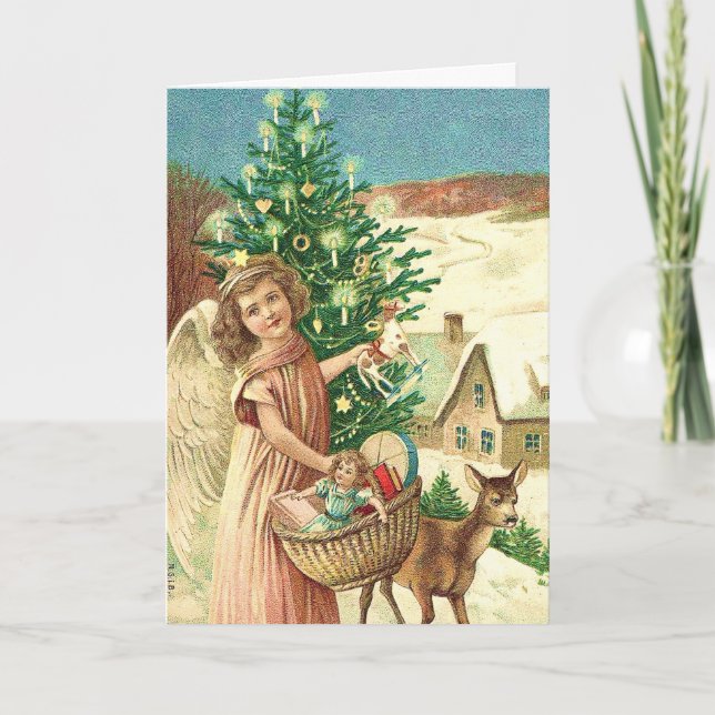 Angel bringing Christmas gifts and presents Kort (Framsida)