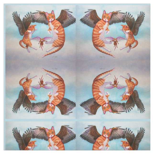 Angel Cat and Mouse Game Fabric Spegel Design Tyg (Provkarta)