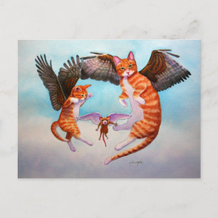 Angel Cat and Mouse Game Vykort
