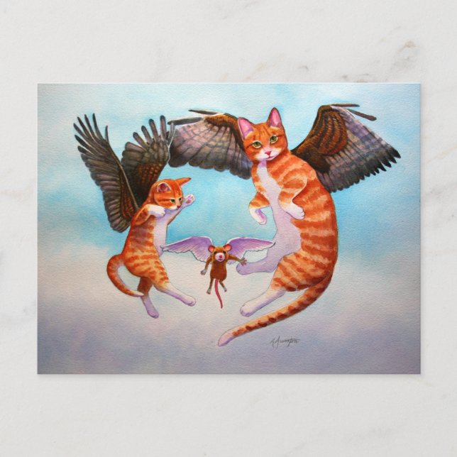Angel Cat and Mouse Game Vykort (Framsida)