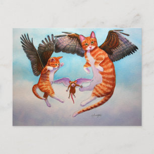 Angel Cat and Mouse Game Vykort