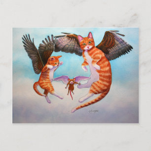 Angel Cat and Mouse Game Vykort