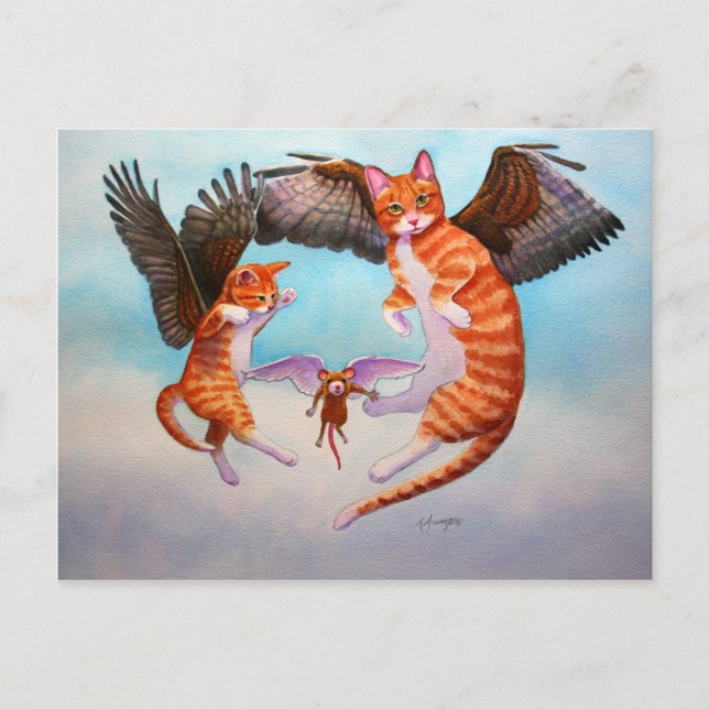 Angel Cat and Mouse Game Vykort (Framsida)