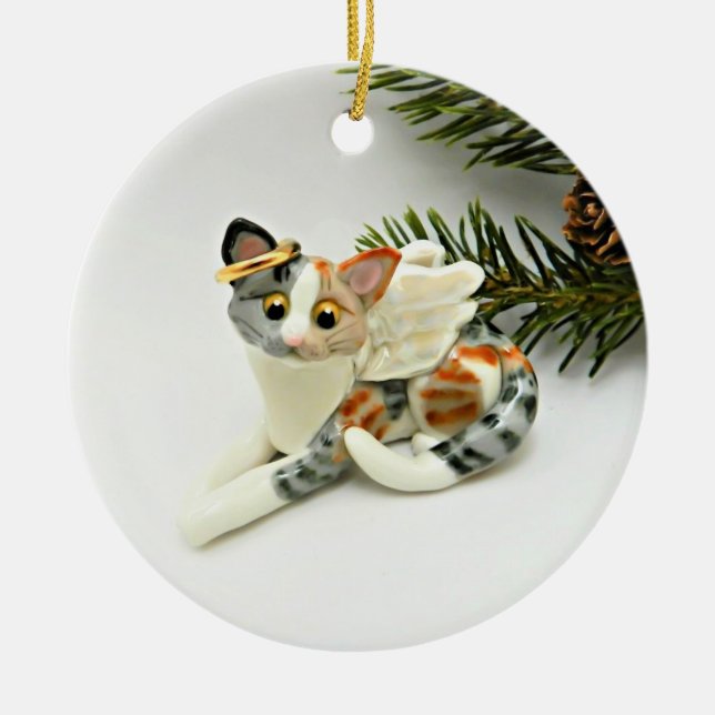 Angel Cat Calico Tabby Ceramic Ornament (Framsidan)