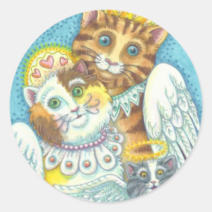 Angel Cat Family PURRS IN HEAVEN STICKERS Lakan Runt Klistermärke