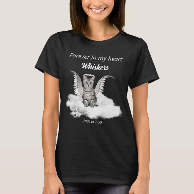Angel Cat Grått Tabby Pet Memorial T-shirt (Framsida)