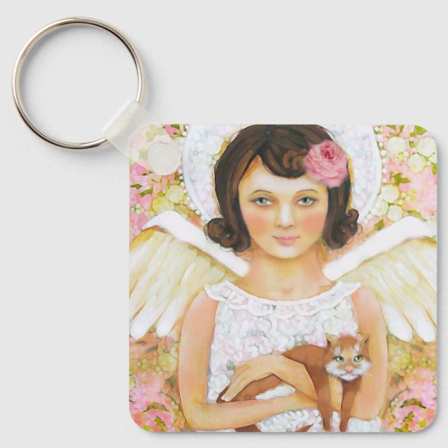 Angel & Cat Keychain – Kindness in Every Moment Nyckelring (Framsida)