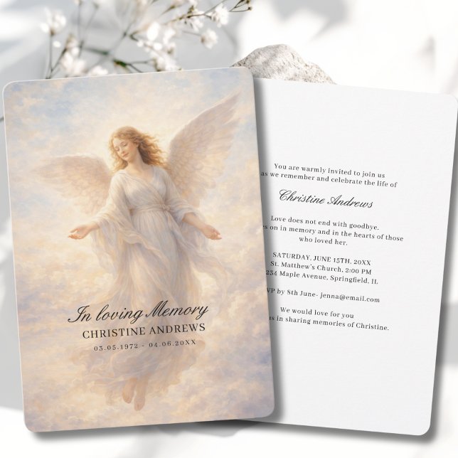 Angel Celebration of Life Funeral Inbjudningar (Angel Celebration of Life Funeral Invitation. Print & Instant Download.)