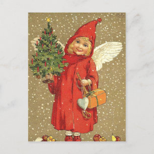 Angel Cherub Julgran Snö Helg Vykort