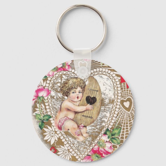 Angel Cherub Vintage Bild Nyckelring (Framsida)