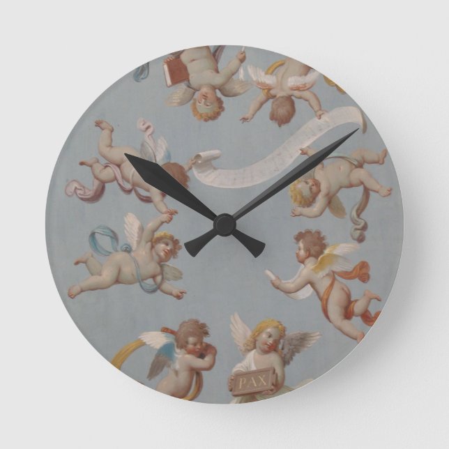 Angel Cherubs Whimsical Renaissance Rund Klocka (Framsida)