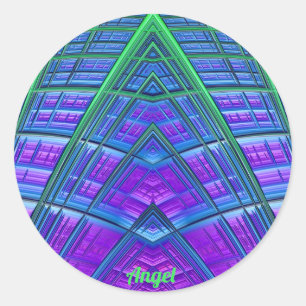 ANGEL ~ Coola! Grönt Lila Blue Geometric ~ Runt Klistermärke