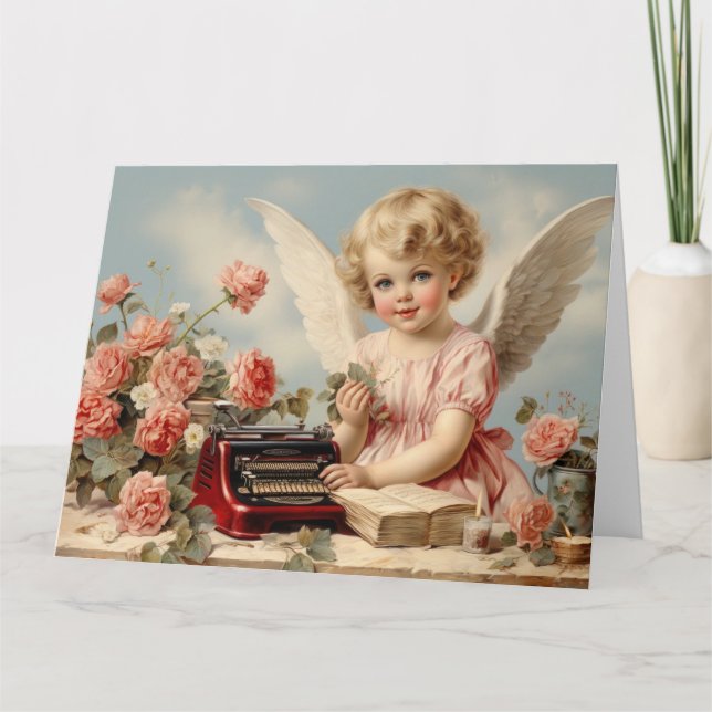 Ängel Cupid skriver ett kärleksbrev Kort (Framsida)