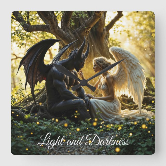 Angel Demon övernaturlig, ljusstark design Fyrkantig Klocka (Framsida)