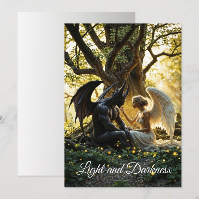 Angel Demon övernaturlig, ljusstark design Inbjudningar (Fram/baksida)