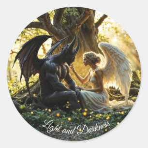 Angel Demon övernaturlig, ljusstark design Runt Klistermärke