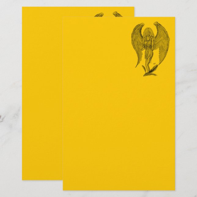 Angel - Designer för svart och gult Brevpapper (Fram/baksida)
