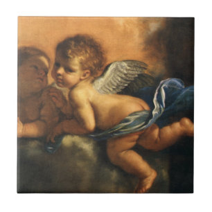 Ängel detalj, Modena beskyddare helgon av Guercino Kakelplatta