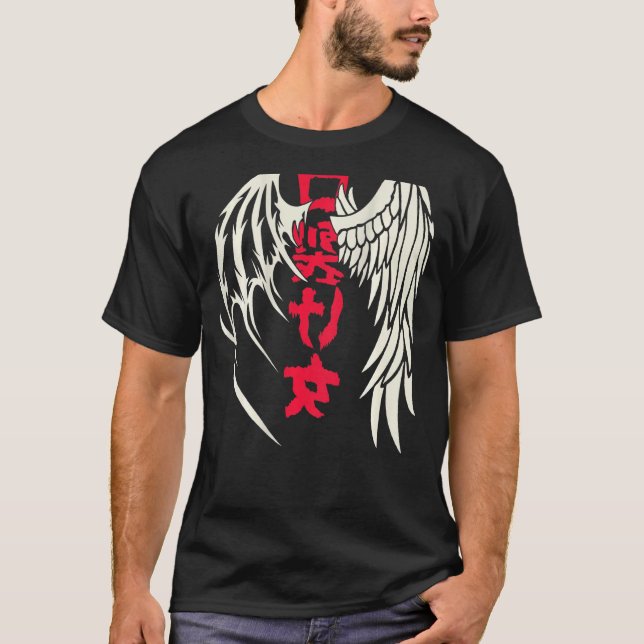 Angel Djävulen Vingar Japan Kanji Sign T Shirt (Framsida)