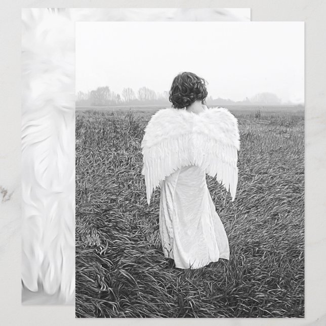 Angel Elegant Black and White Photo Art (Fram/baksida)