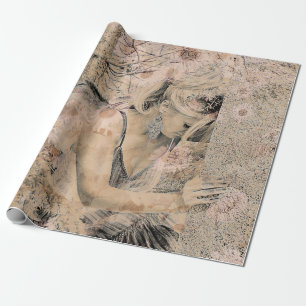 Angel Elegant Boho Blommigt Sepia Antique Presentpapper