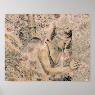 Angel Elegant Boho Sepia Blommigt Antique Old Poster