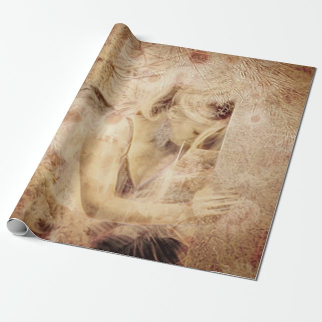 Angel Elegant Glowing Brown Sepia Blommigt Antique Presentpapper (Utrullad)