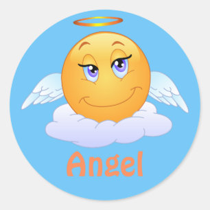 Angel Emoji Emoticon Tecknad Ansikte Runt Klistermärke