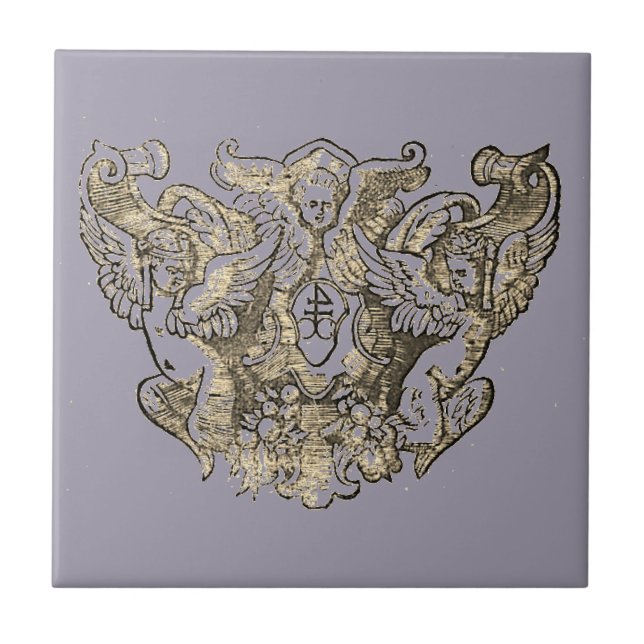 Angel Engelsputte Coat of arms Emblem baroque Kakelplatta (Framsidan)