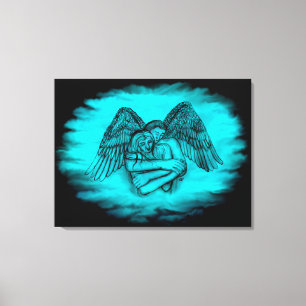 Ängel Eros i kärlek, svart och grön design Canvastryck
