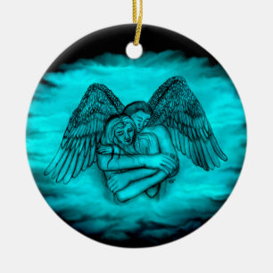 Ängel Eros i kärlek, svart och grön design Julgransprydnad Keramik