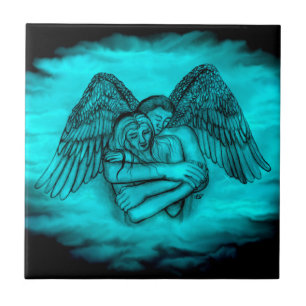 Angel Eros i Kärlek, svart och grönt Kakelplatta
