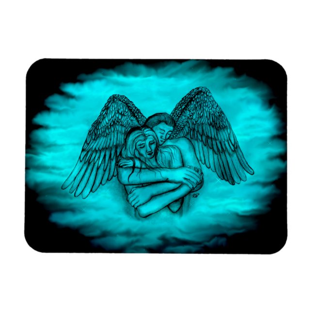 Angel Eros i Kärlek, svart och grönt Magnet (Horisontell)