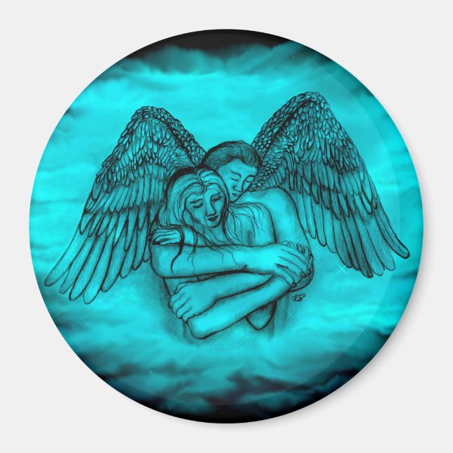 Angel Eros i Kärlek, svart och grönt Magnet (Framsidan)