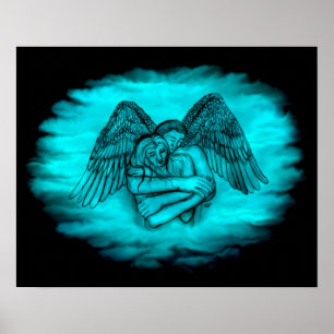 Angel Eros i Kärlek, svart och grönt Poster