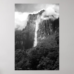 Angel Falls i svart & vit Poster