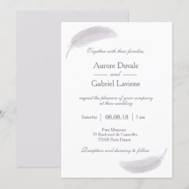 Angel Feather Lilac White Grått Elegant bröllop Inbjudningar