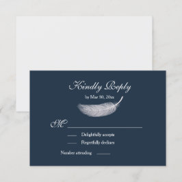 Angel Feather Navy Blue White Bröllop OSA Inbjudningar