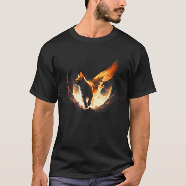 Angel Fire Cat Flies Cat T Shirt (Framsida)
