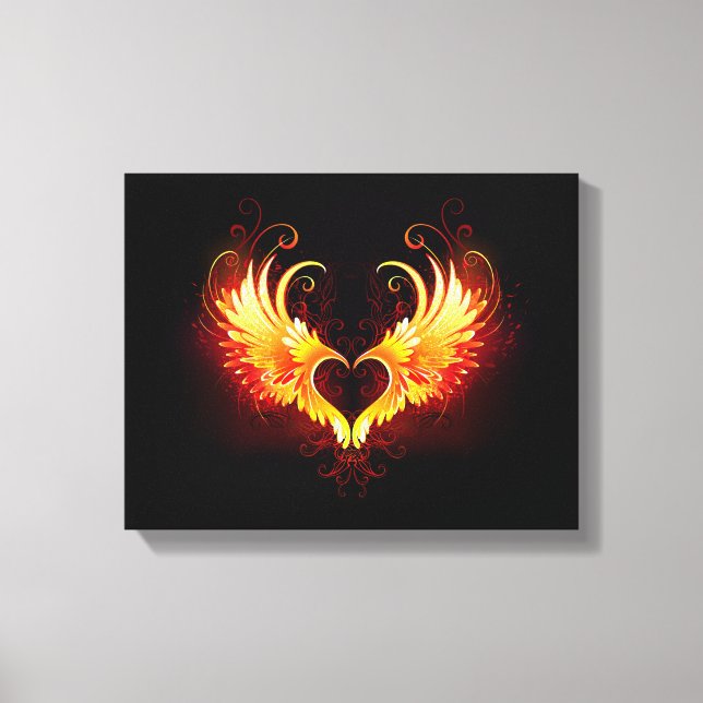 Angel Fire Heart med Vingar Canvastryck (Framsida)