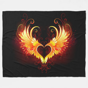 Angel Fire Heart med Vingar Fleecefilt