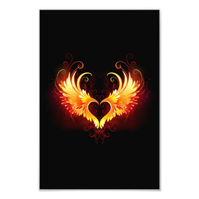 Angel Fire Heart med Vingar Fototryck (Framsidan)