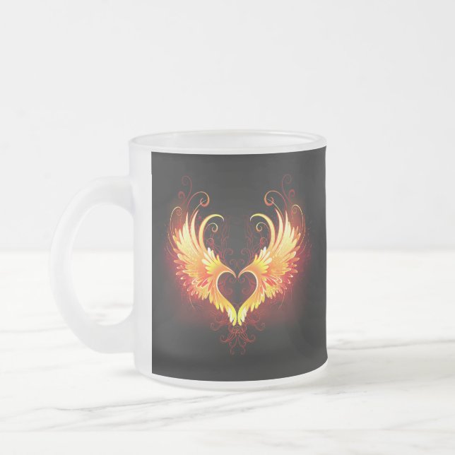 Angel Fire Heart med Vingar Frostad Glasmugg (Vänster)