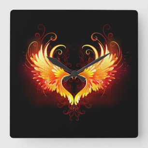 Angel Fire Heart med Vingar Fyrkantig Klocka