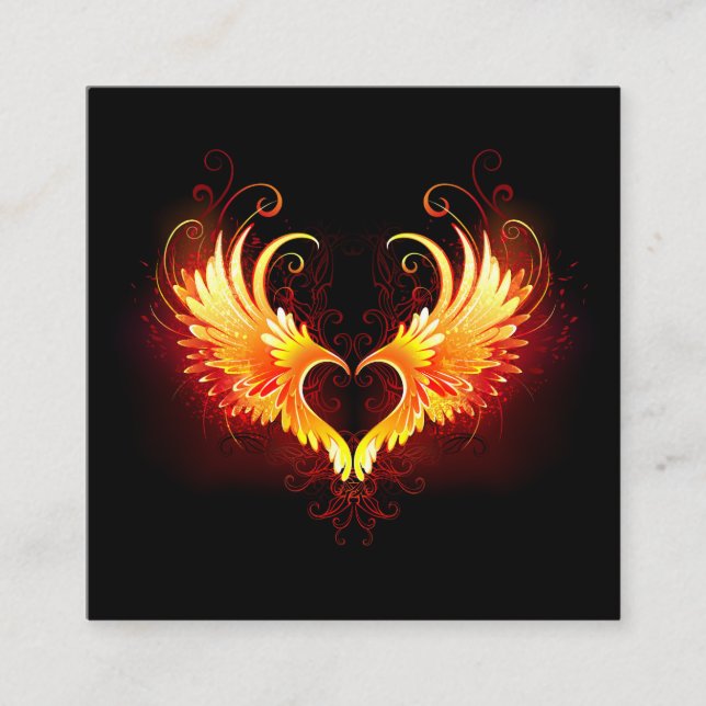Angel Fire Heart med Vingar Fyrkantigt Visitkort (Framsida)