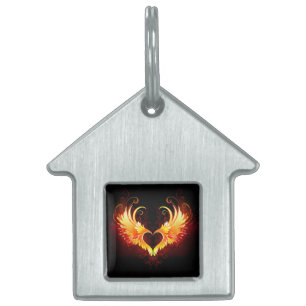 Angel Fire Heart med Vingar ID-bricka Husdjur
